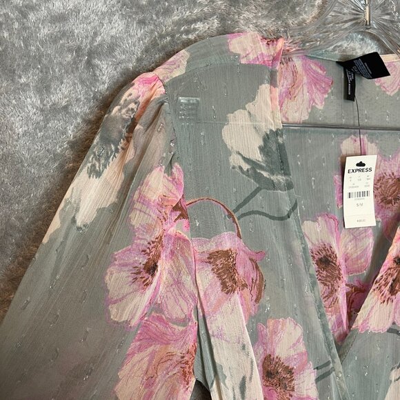 Express Women Light Chiffon Floral Girly Bloomcore Boho Maxi Wrap Cover Up Small - Picture 3 of 14